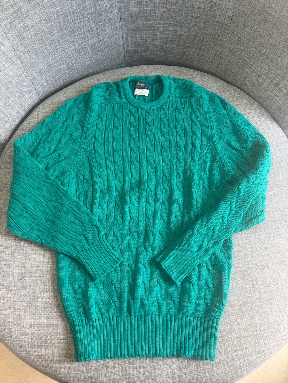 Sulka Men's Cable-Knit Crewneck Sweater in Teal